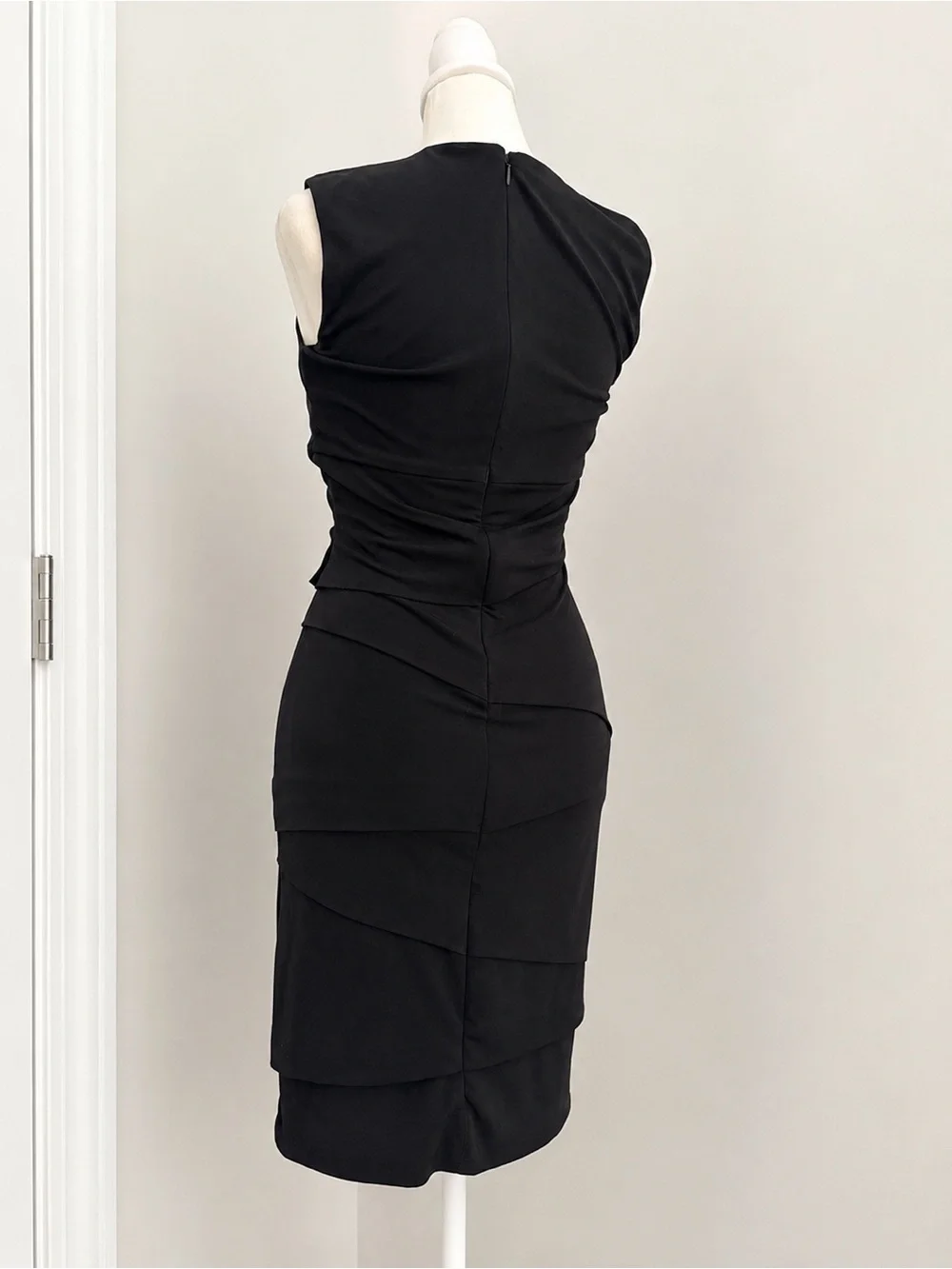 White House Black Market Black Sleeveless Tiered Sheath Midi Dress - Picture 2 of 6
